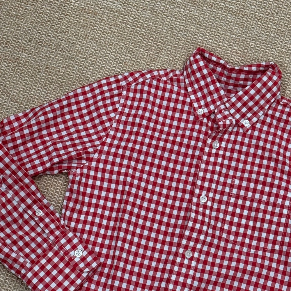 Crewcuts J.Crew Boys Red White Gingham Button Down 100% Cotton Shirt Size 8